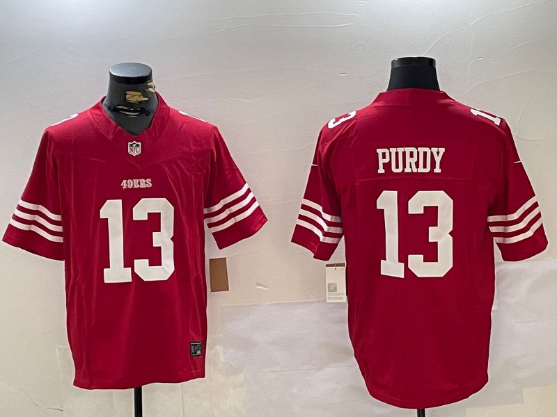 Men San Francisco 49ers #13 Purdy Red Three generations 2024 Nike Vapor Limited NFL Jersey style 1